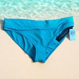 La Blanca Designer Turquoise blue bikini swim bottoms. Foldover Waistband sz 16